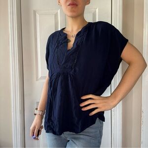 Women's Navy Short Sleeve V-Neck Blouse